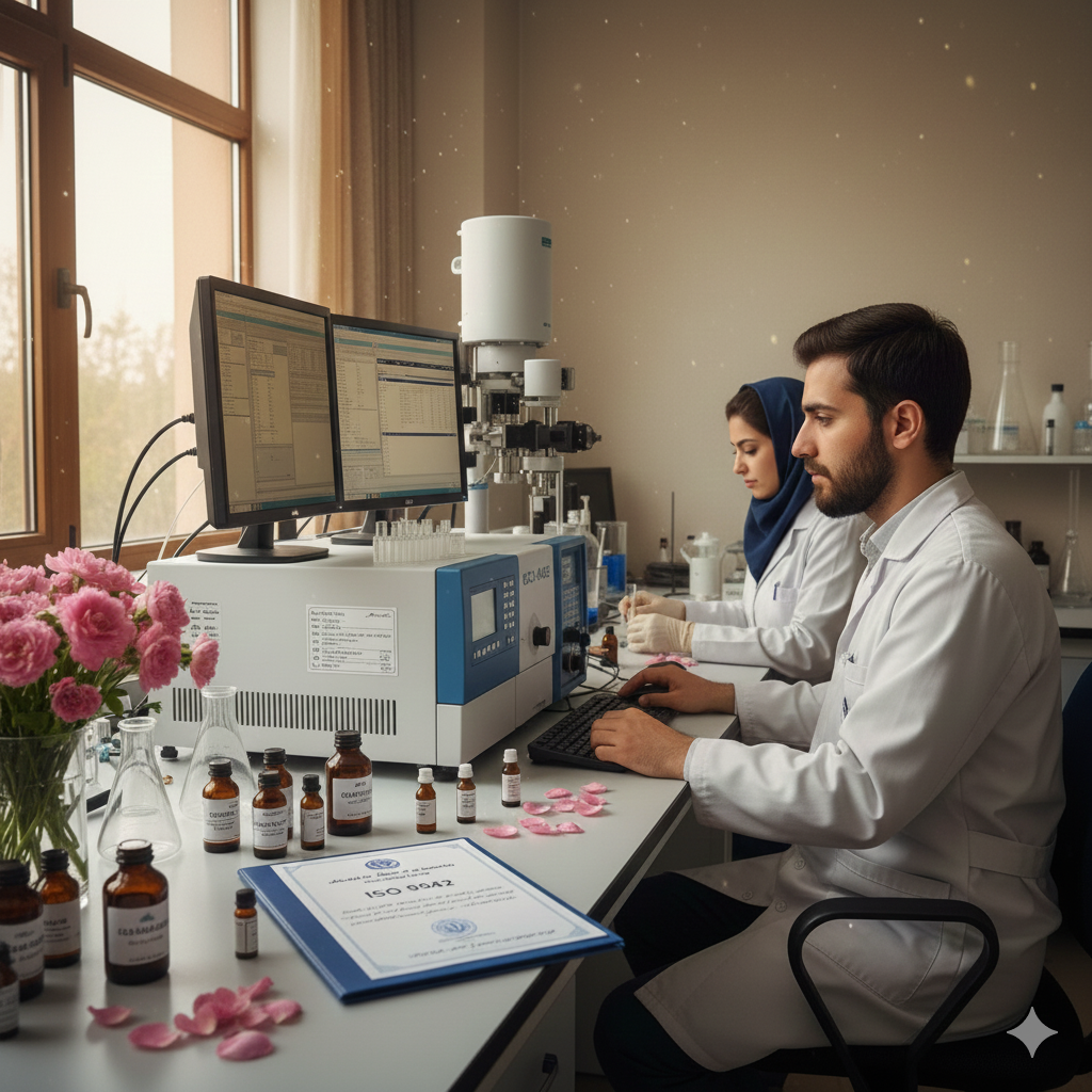بررسی نمونه اسانس گل محمدی در آزمایشگاه جهت تطبیق با کدهای استاندارد ISO 9842