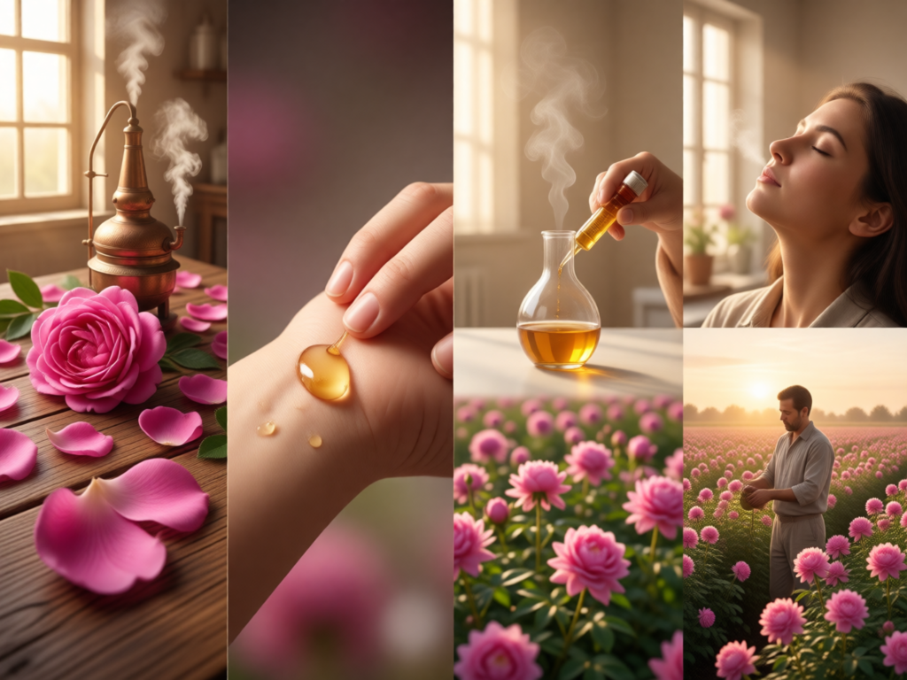 خواص اسانس رز برای مراقبت از پوست صورت و آرامش اعصاب - عکس محصول روغن گل محمدی